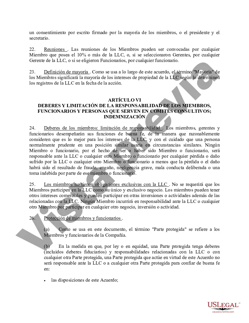 Preview Acuerdo Operativo de Sociedad de Responsabilidad Limitada LLC