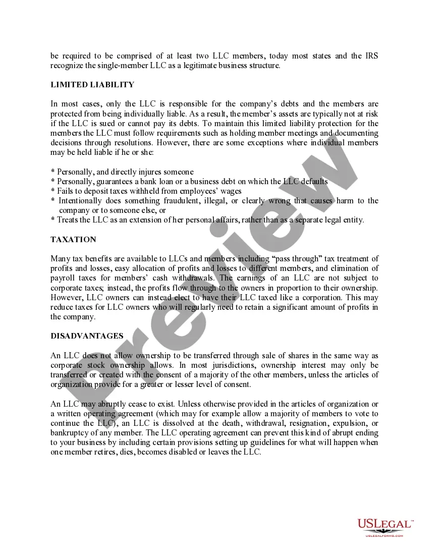 Preview South Carolina Limited Liability Company LLC Formation Package