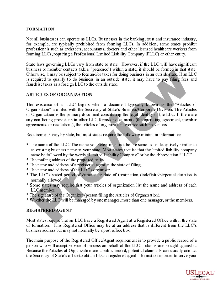 Preview South Carolina Limited Liability Company LLC Formation Package