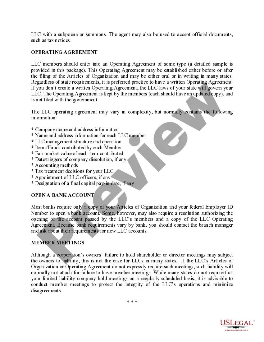 Preview South Carolina Limited Liability Company LLC Formation Package