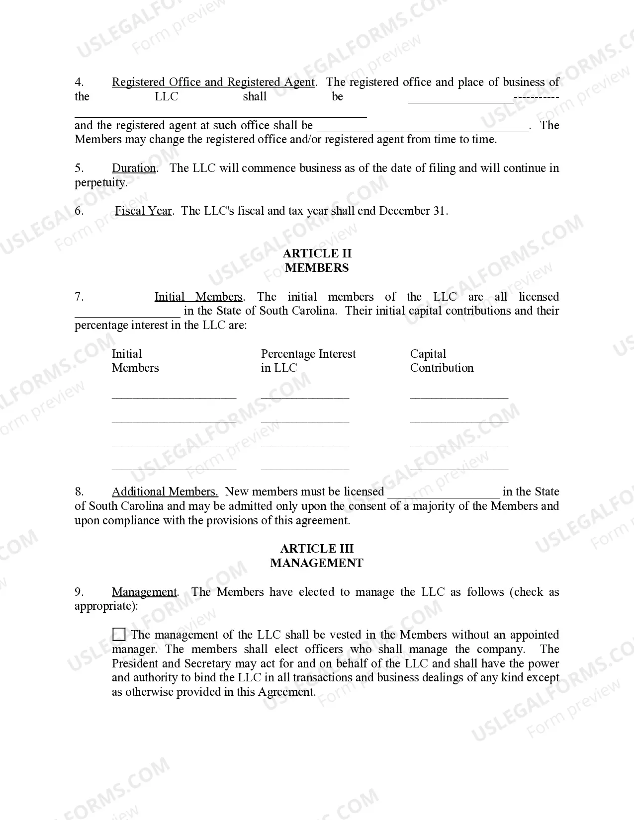 Preview South Carolina Professional Limited Liability Company PLLC Formation Package