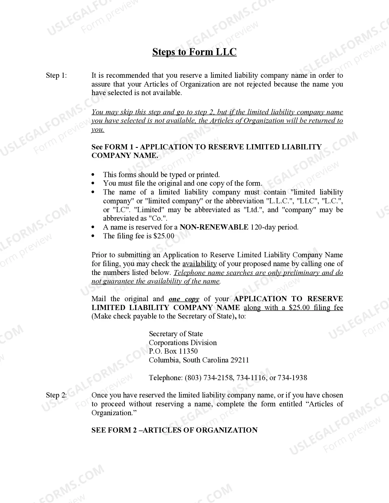 Preview South Carolina Professional Limited Liability Company PLLC Formation Package