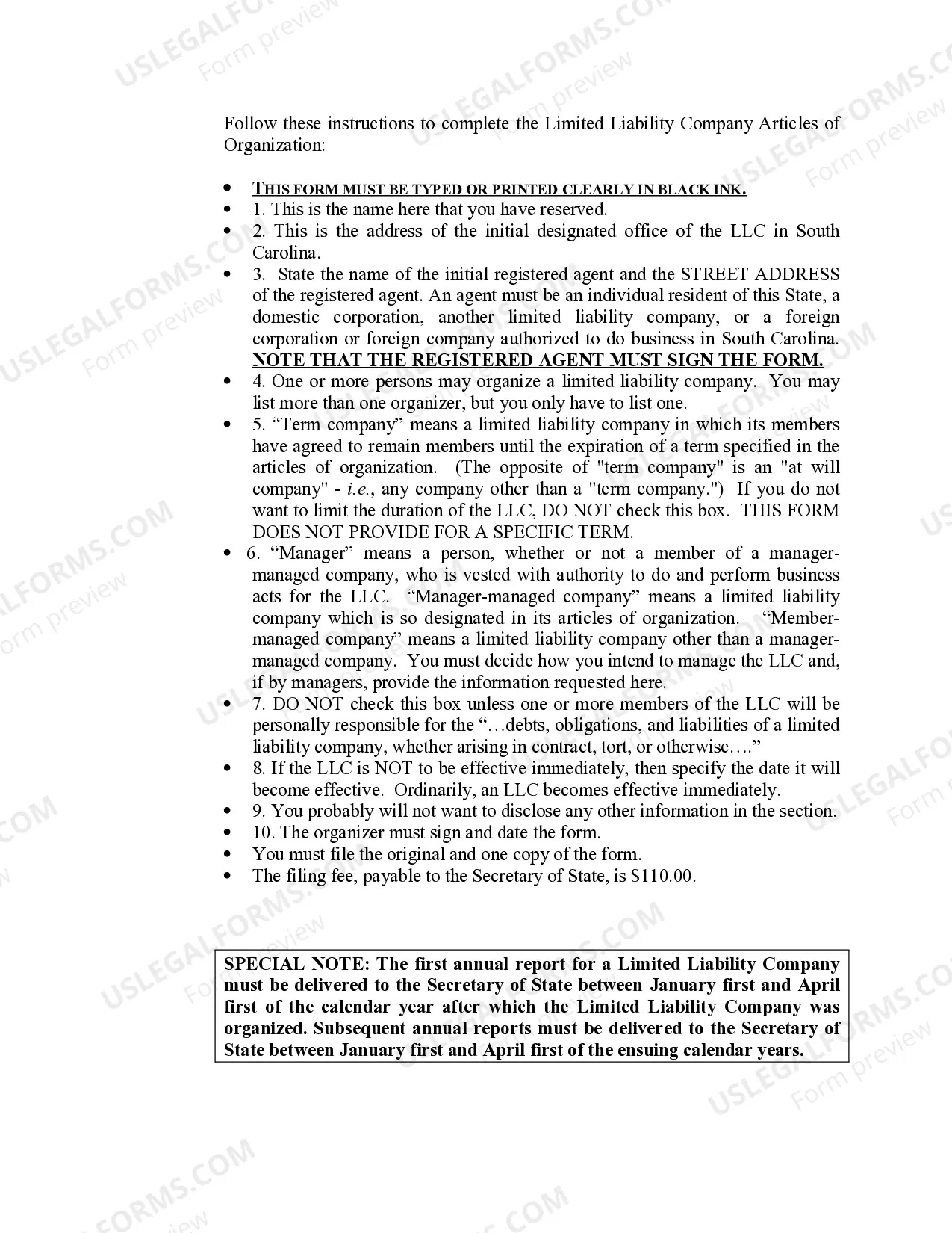 Preview South Carolina Professional Limited Liability Company PLLC Formation Package