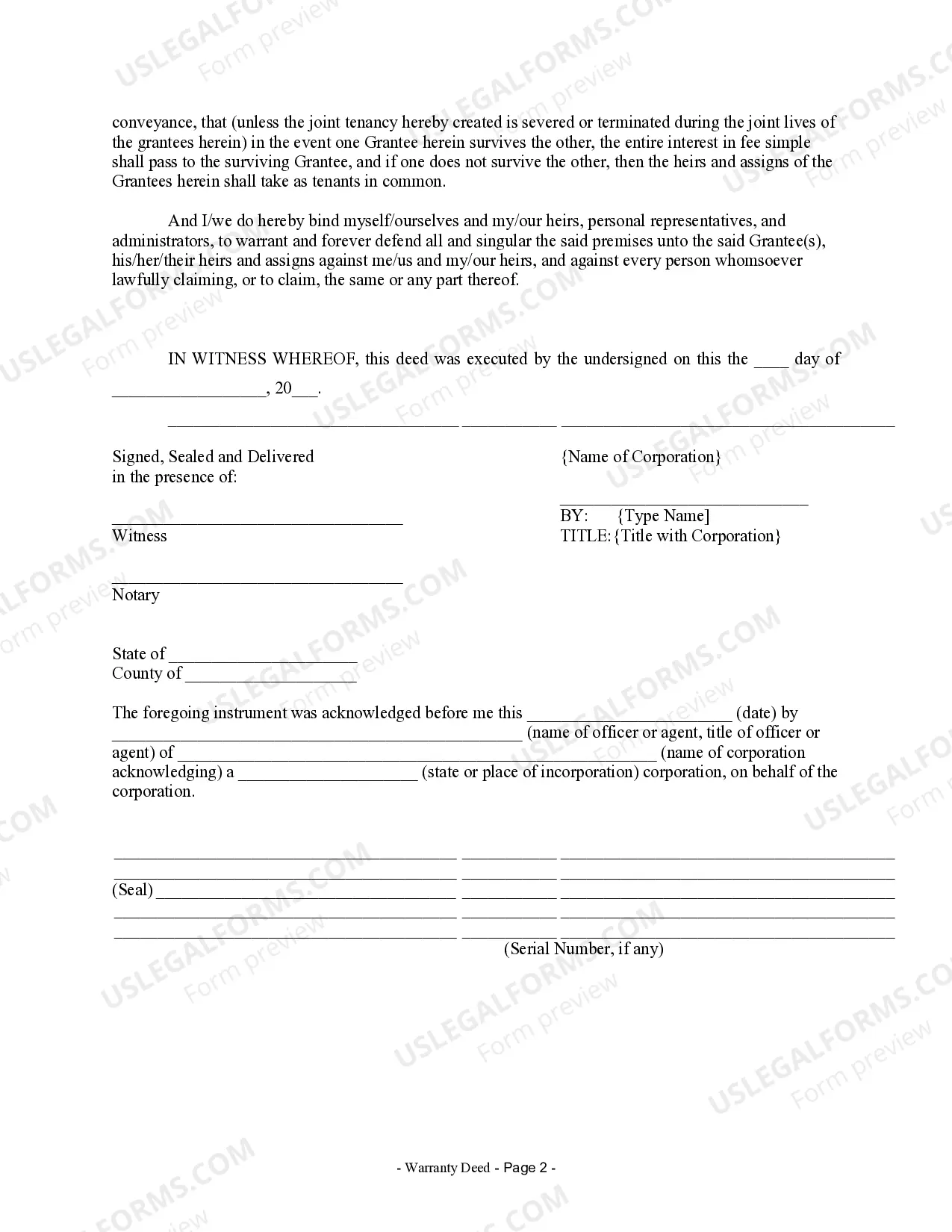 Preview Warranty Deed from Corporation to Husband and Wife