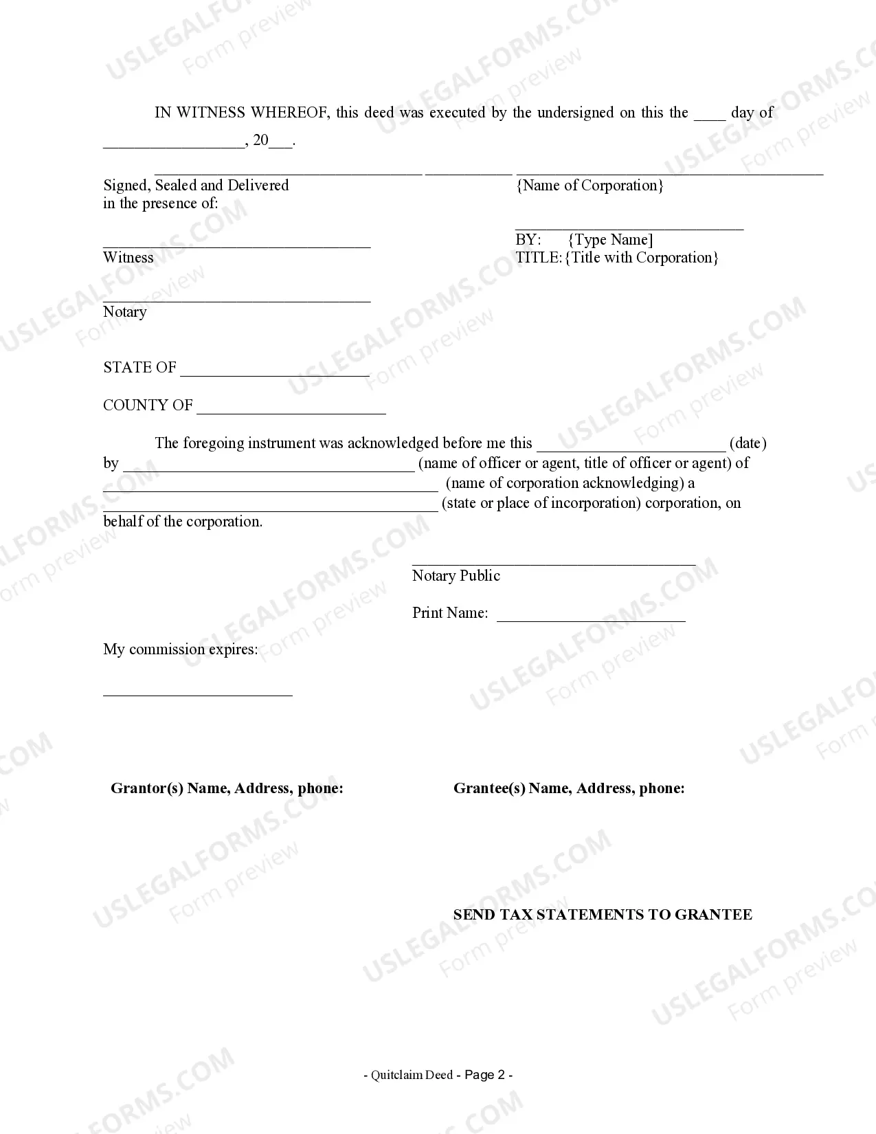 Preview Quitclaim Deed from Corporation to Individual