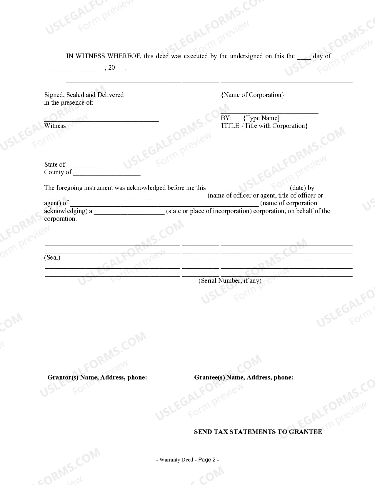 Preview Warranty Deed from Corporation to Individual