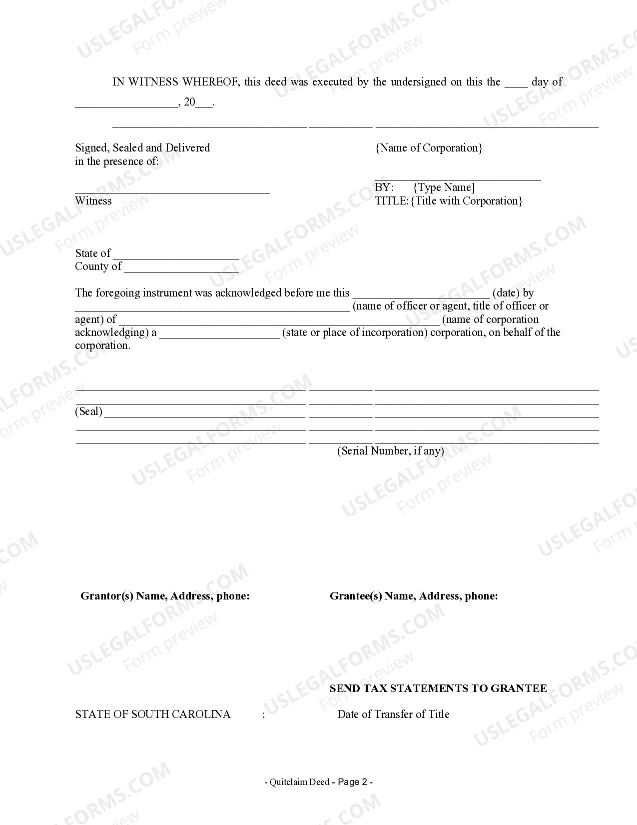 Preview Quitclaim Deed from Corporation to LLC