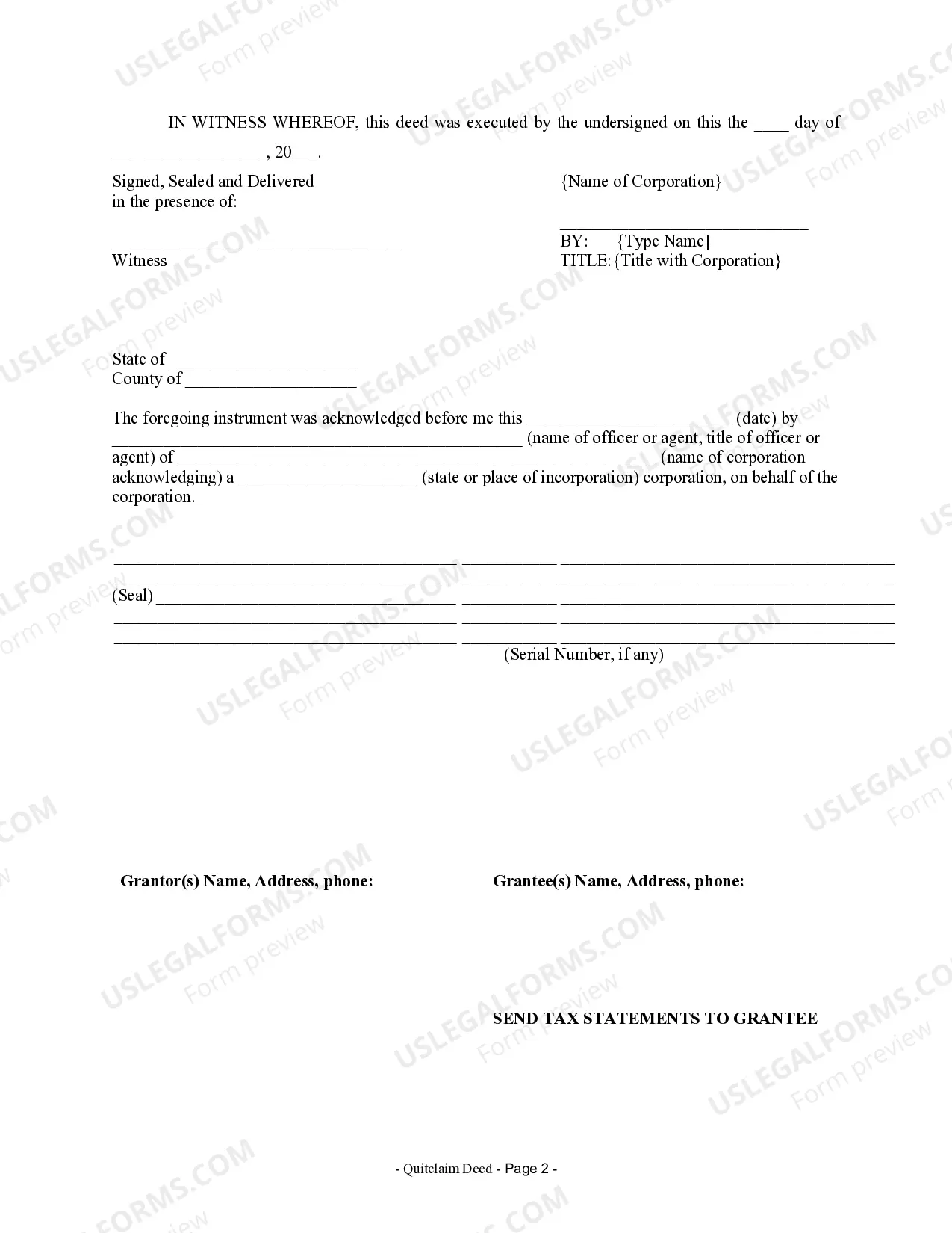Preview Quitclaim Deed from Corporation to Corporation