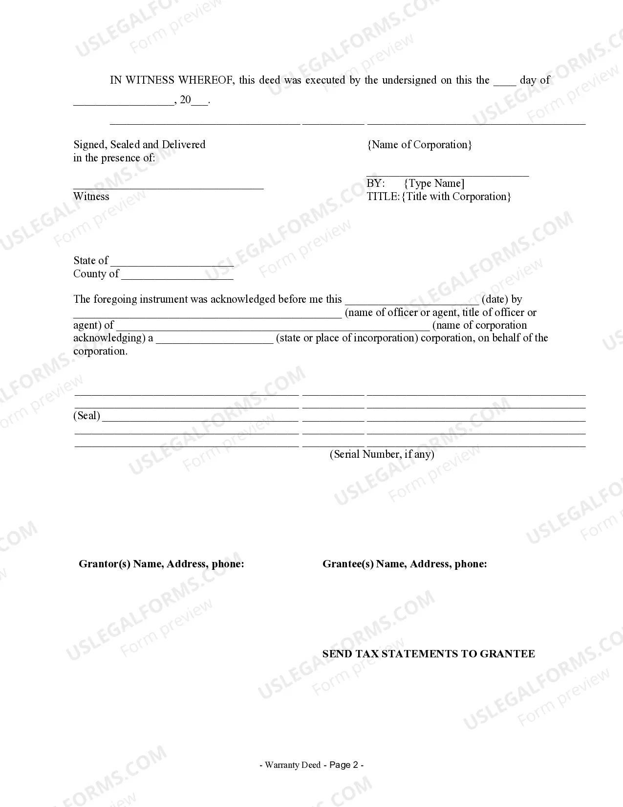 Preview Warranty Deed from Corporation to Corporation