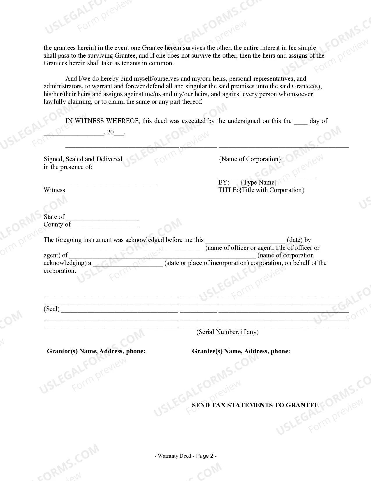Preview Warranty Deed from Corporation to Two Individuals