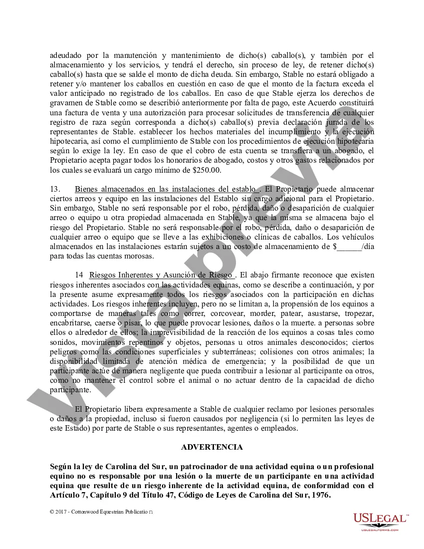 Preview Acuerdo de establo de embarque - Formularios equinos de caballos