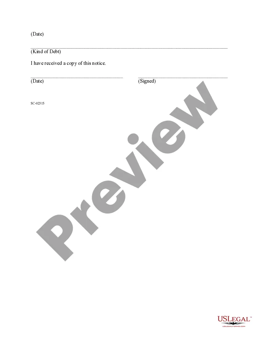 Preview Notice to Consignor of responsibility for Debt