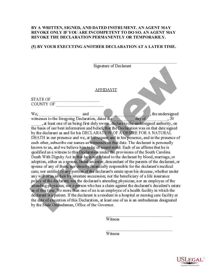 Preview Declaration of Desire of Natural Death - Similar to Living Will