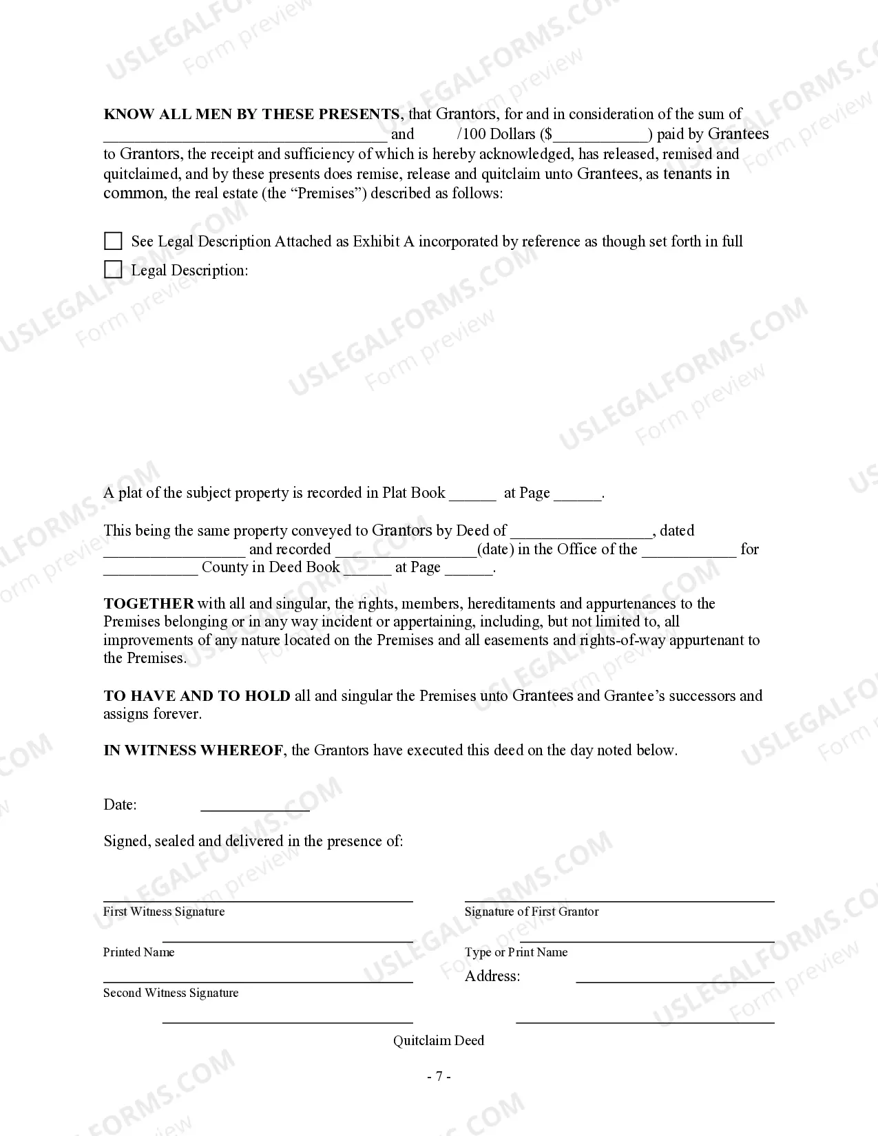 Preview Quitclaim Deed - Four Individuals to Three Individuals