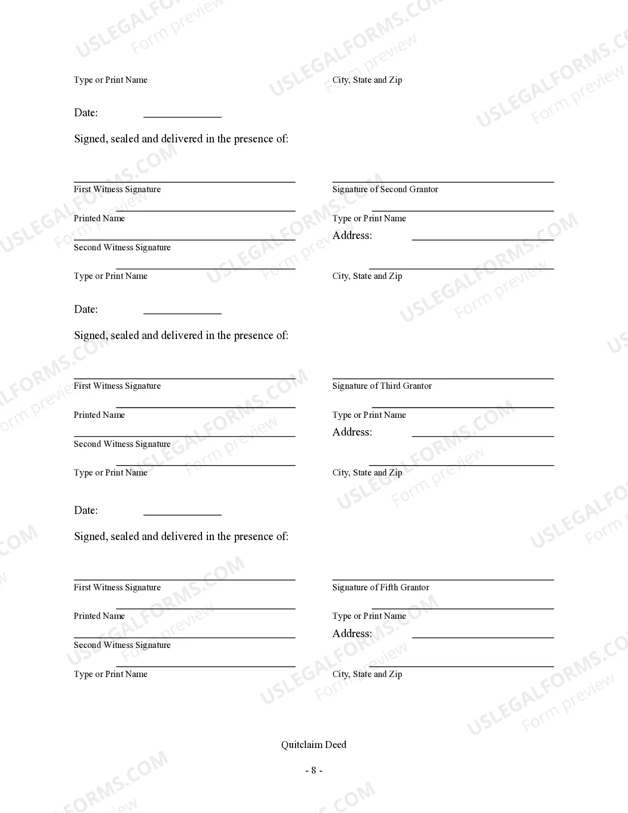 Preview Quitclaim Deed - Four Individuals to Three Individuals