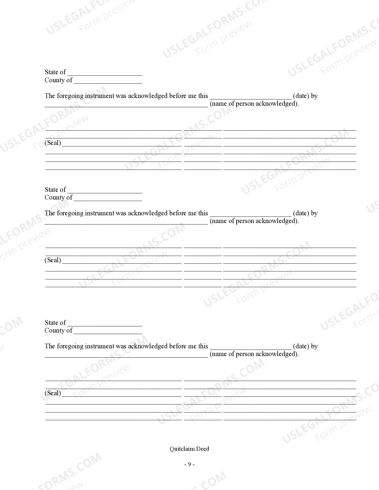 Preview Quitclaim Deed - Four Individuals to Three Individuals