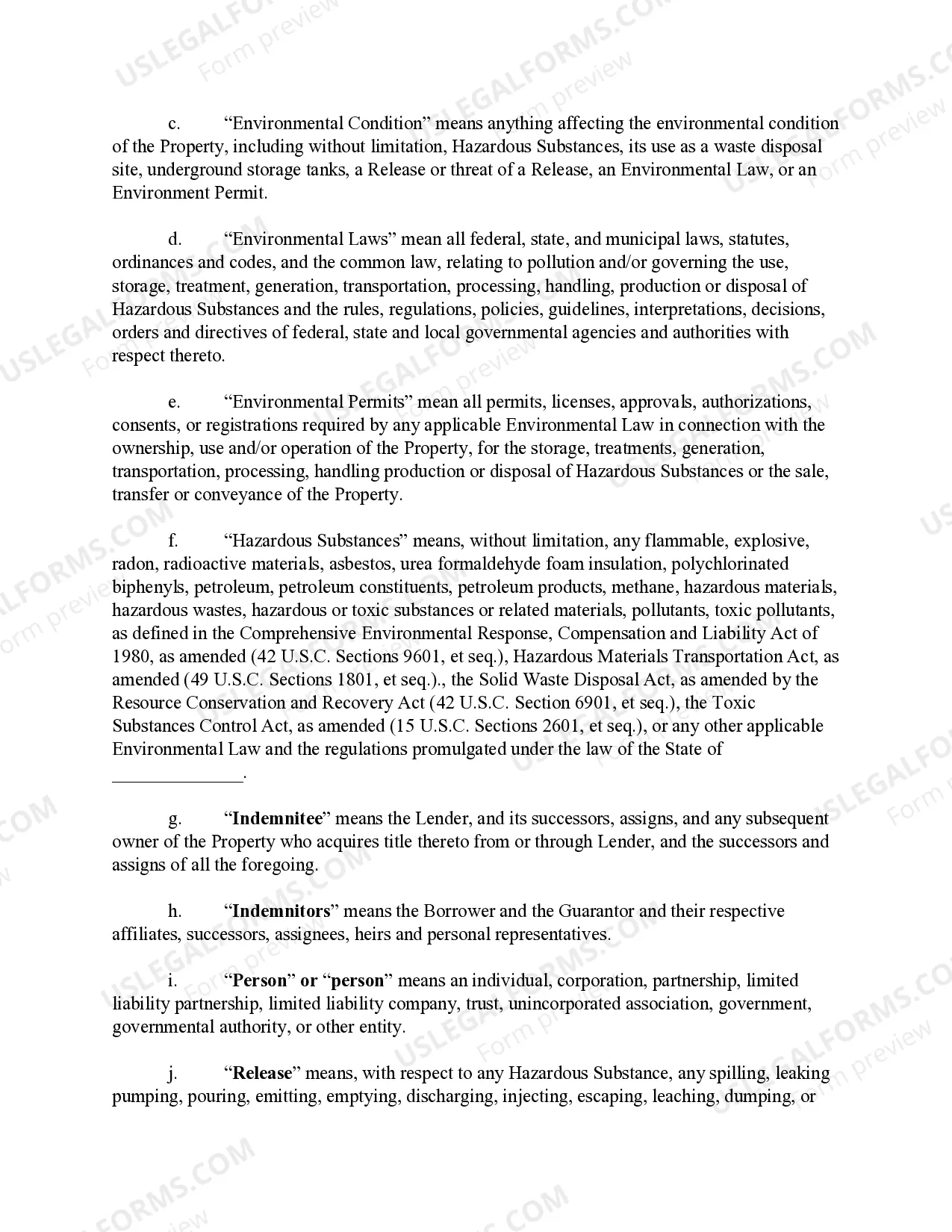 Preview Environmental Compliance and Indemnification Undertaking