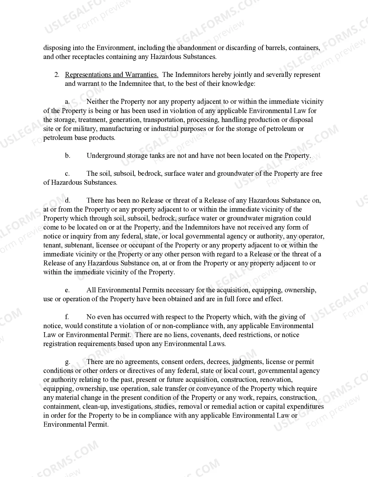 Preview Environmental Compliance and Indemnification Undertaking