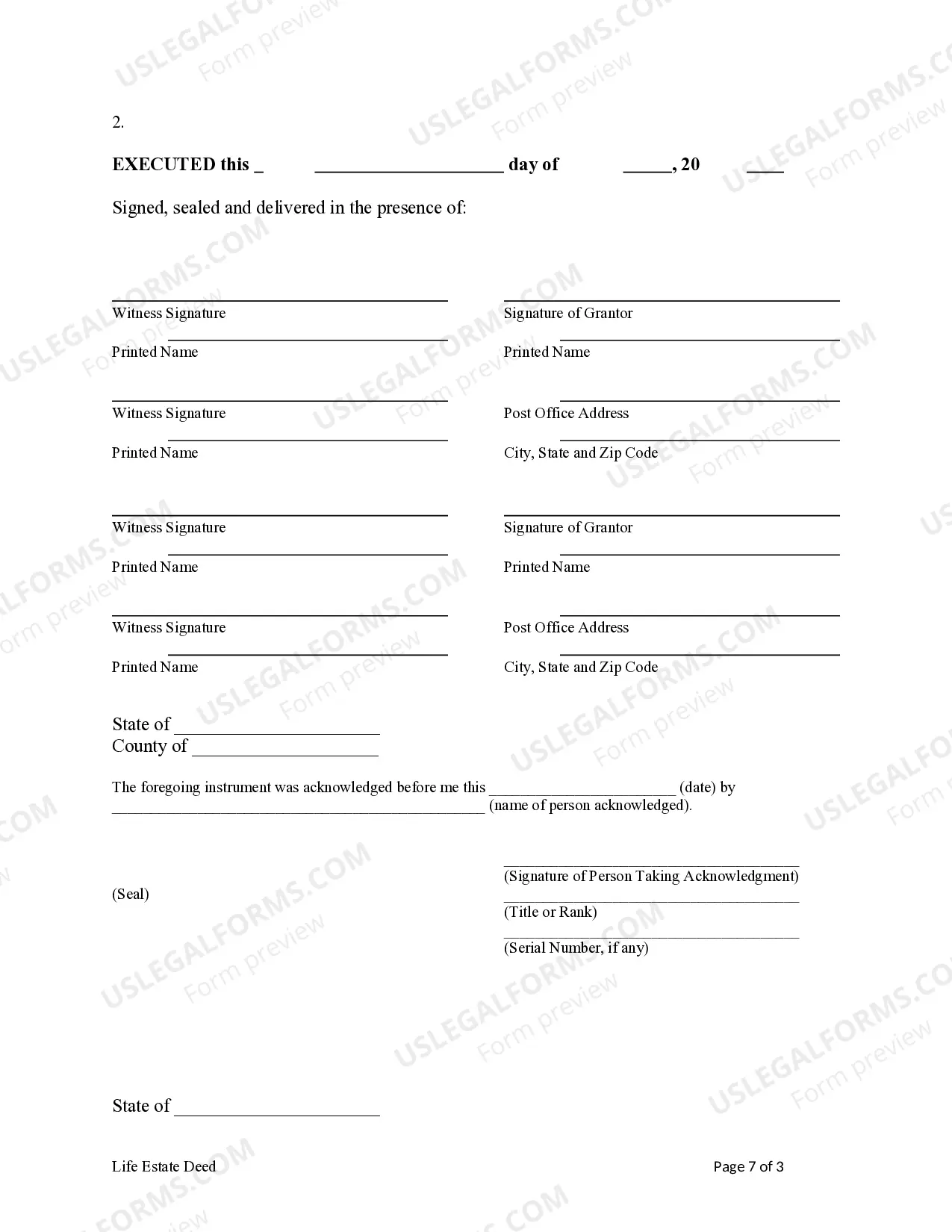 Preview Life Estate Deed from Two Individuals / Husband and Wife to an Individual