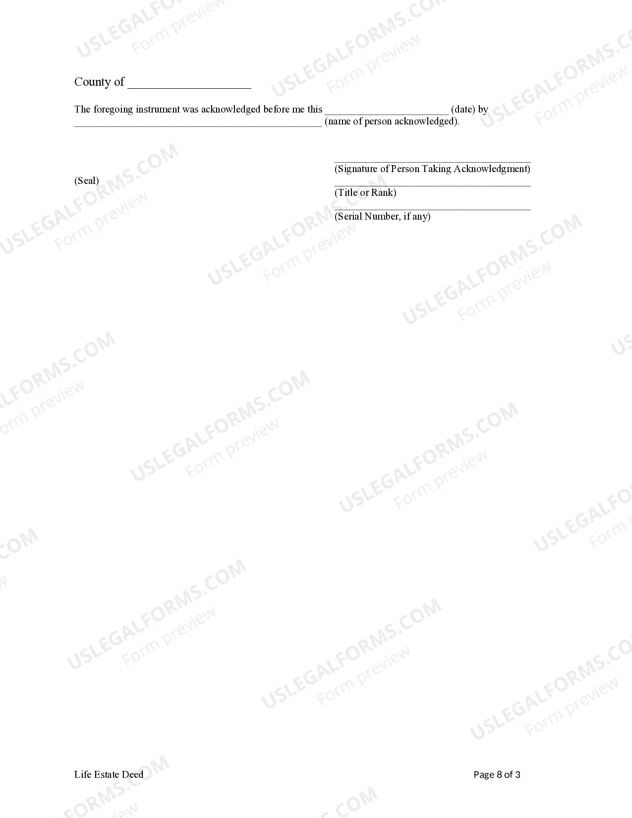 Preview Life Estate Deed from Two Individuals / Husband and Wife to an Individual