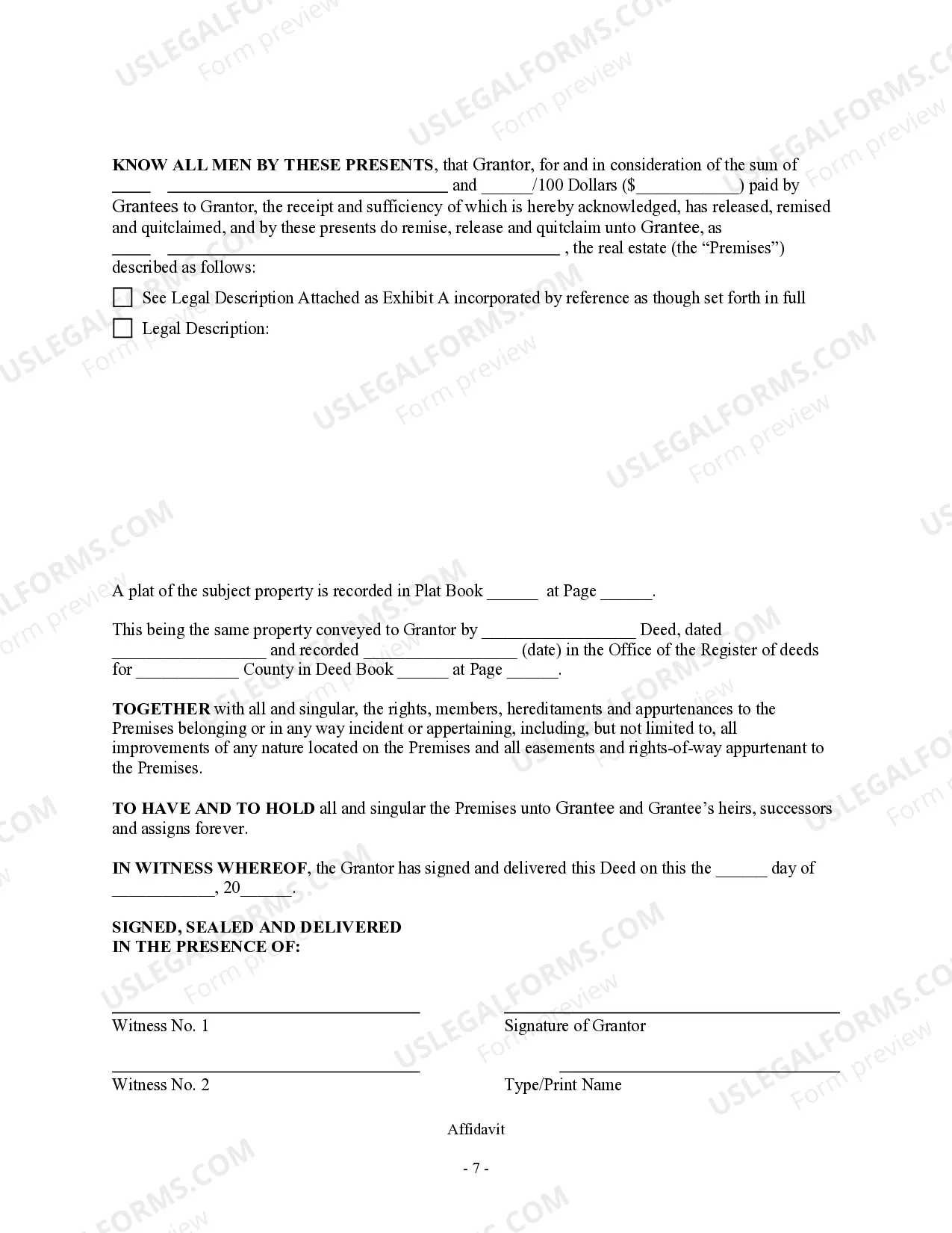 Preview Quitclaim Deed from an Individual to Six (6) Individuals
