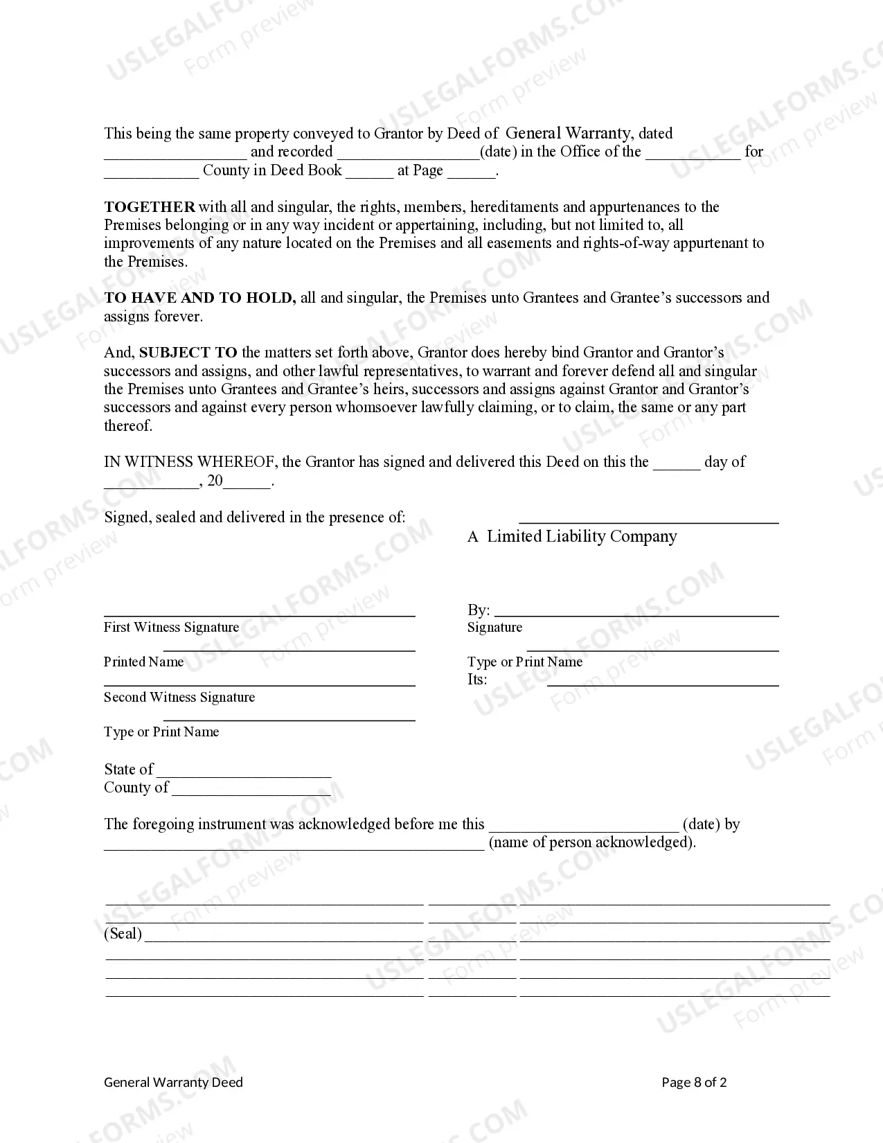Preview General Warranty Deed from a Limited Liability Company to Husband and Wife