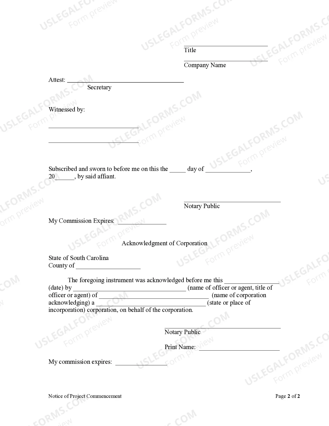 Preview Notice of Commencement - Corporation