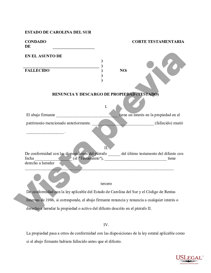 Preview Renuncia y renuncia de propiedad del testamento por testamento