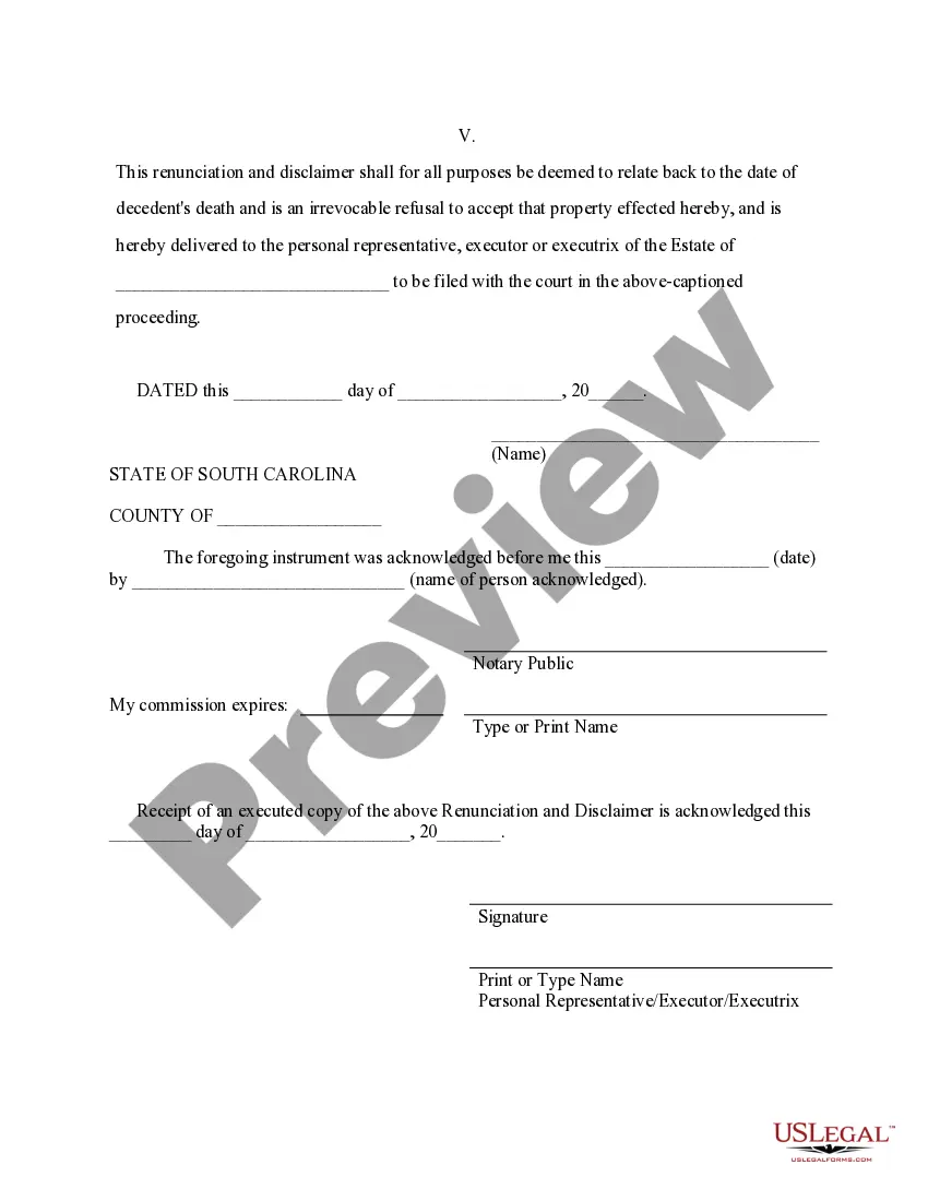 Get Renunciation And Disclaimer of Property from Will by Testate Preview Renunciation And Disclaimer of Property from Will by Testate