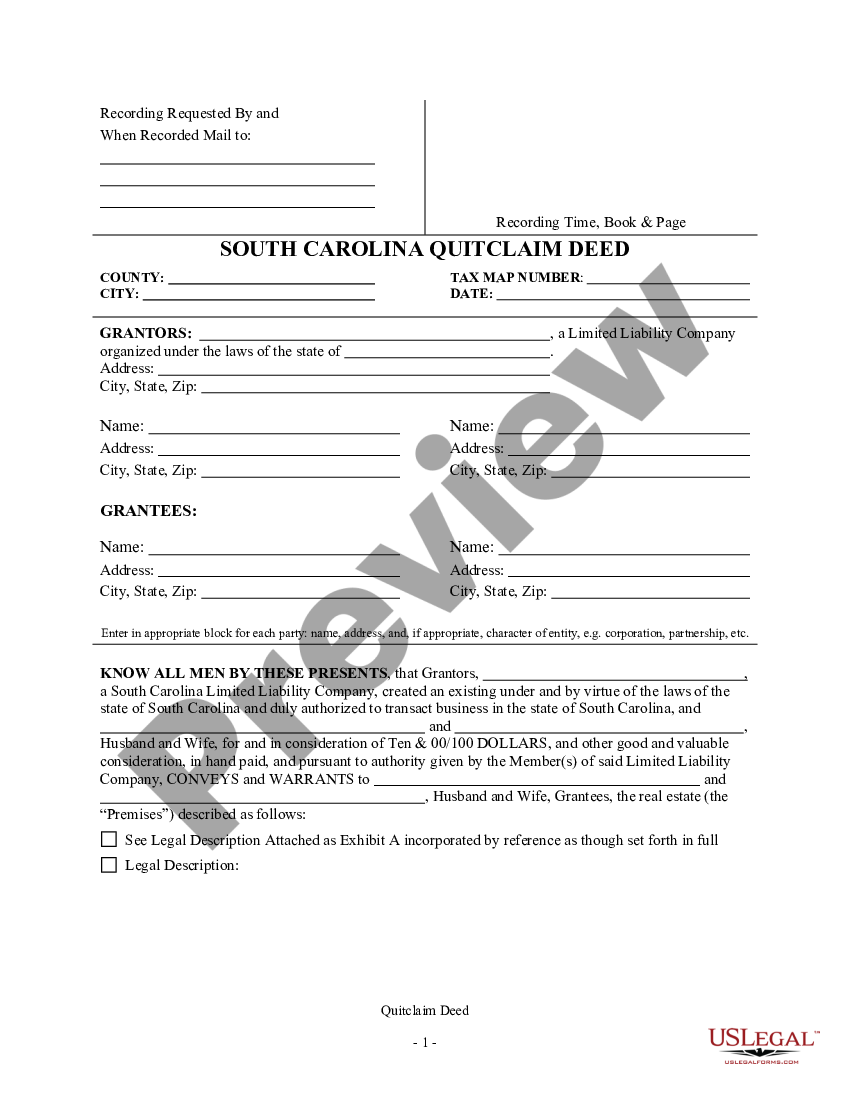 South Carolina Quitclaim Deed From Two Individualshusband And Wife To Individual South 7506