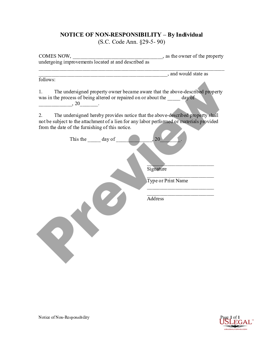 form Notice of Non-Responsibility - Individual preview