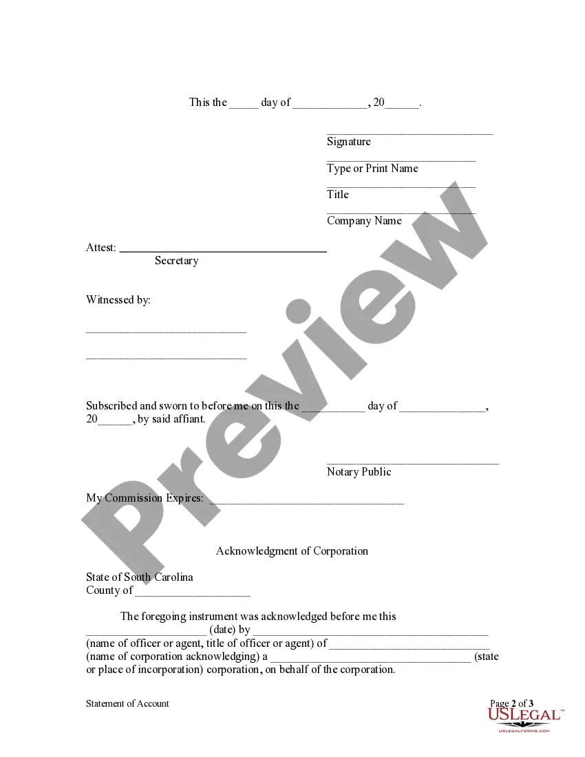 Preview Statement of Account by Corporation