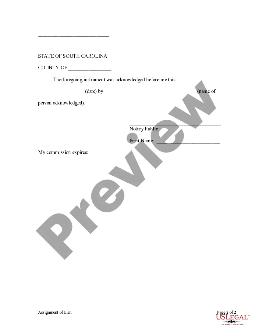 Preview Assignment of Claim of Lien - Individual