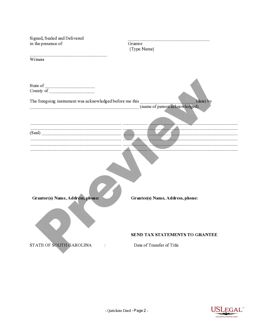 Preview Quitclaim Deed from Individual to LLC