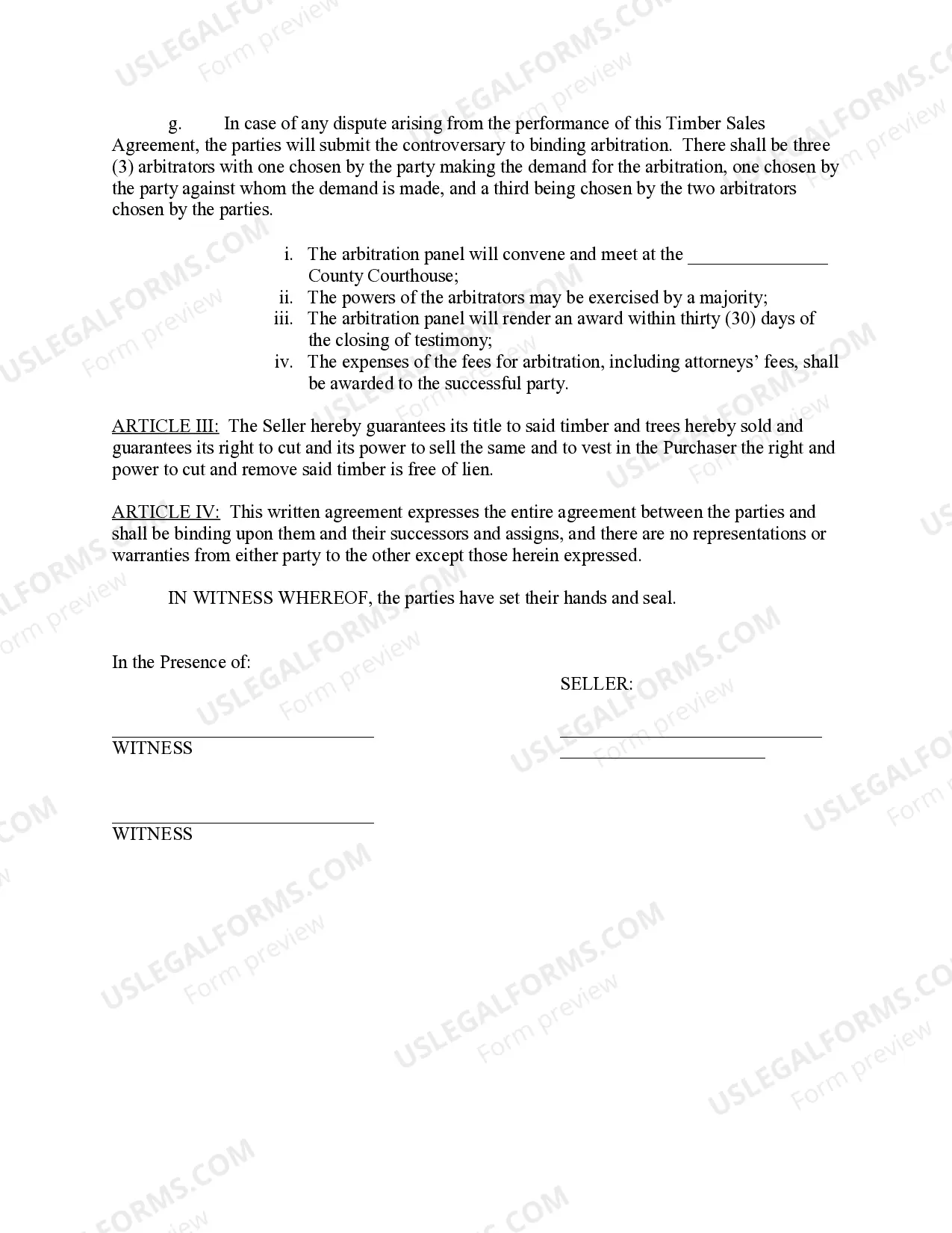 Preview Timber Sales Agreement