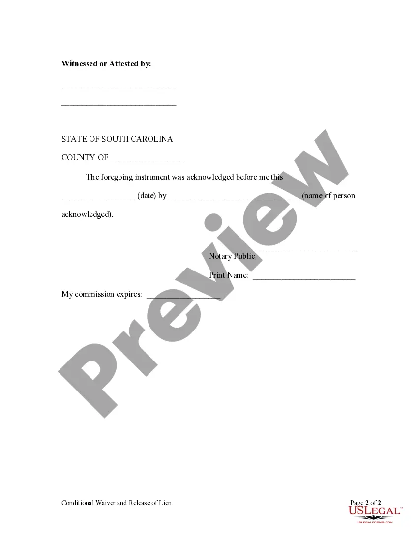 Preview Conditional Waiver and Release of Claim of Lien Upon Progress Payment