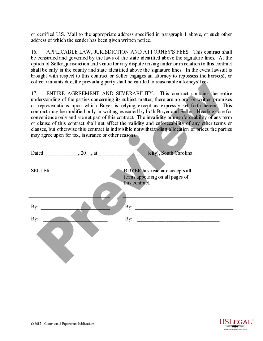Preview Installment Purchase and Security Agreement With Limited Warranties - Horse Equine Forms