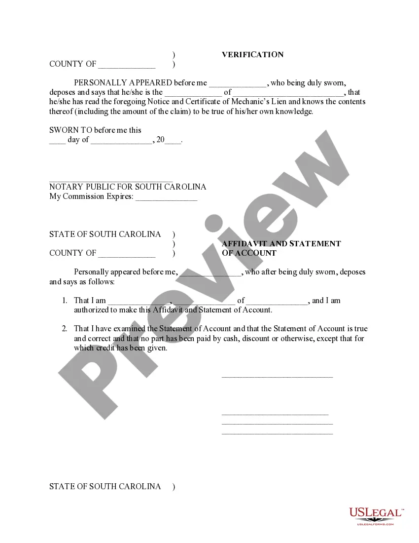 Preview Notice and Certificate of Mechanic's Lien