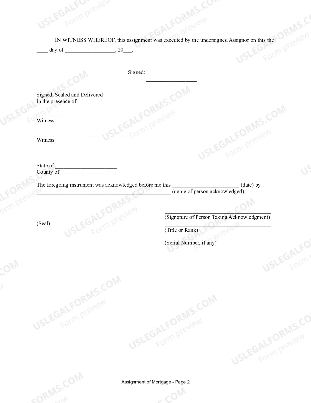 Preview Assignment of Mortgage by Individual Mortgage Holder
