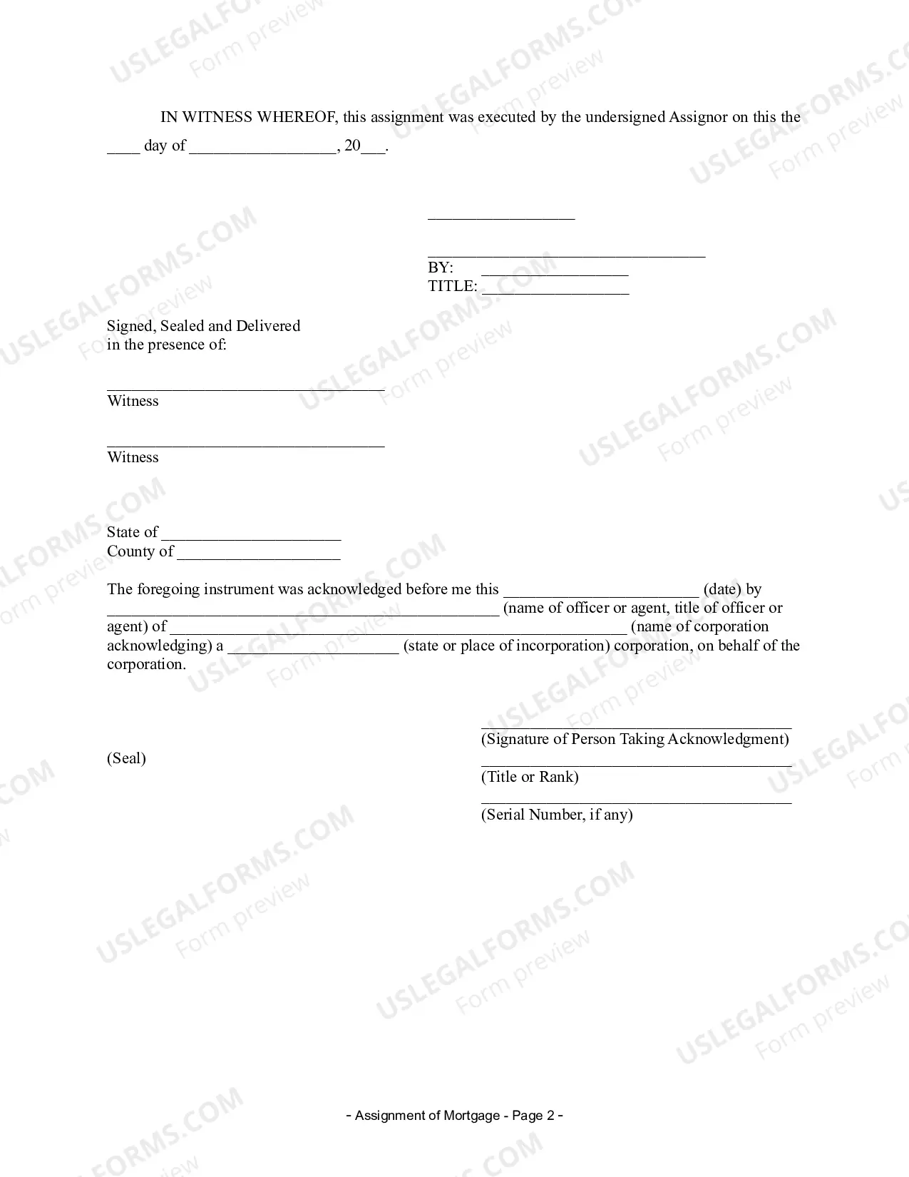 Preview Assignment of Mortgage by Corporate Mortgage Holder