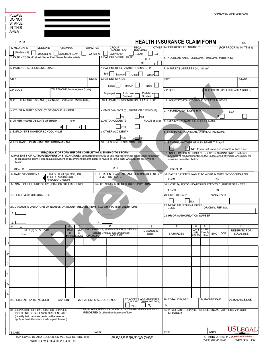 page 0 Health Insurance Claim Form for Workers' Compensation preview