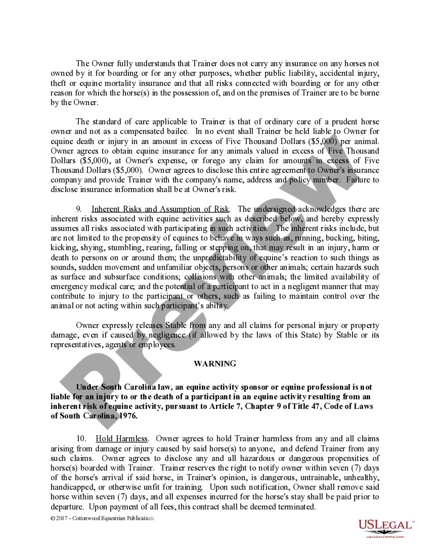 Preview Training Contract - Horse Equine Forms