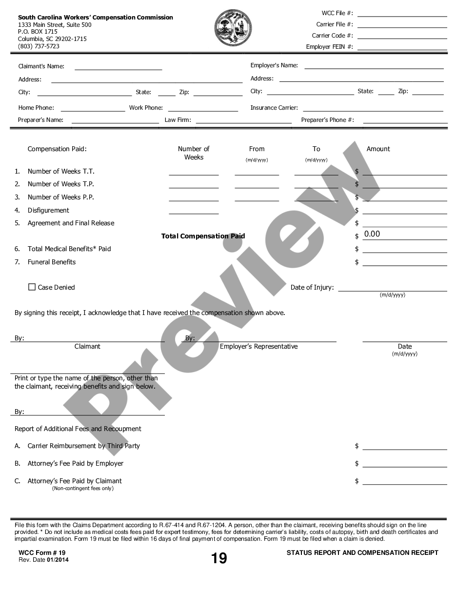 form Status Report and Compensation Report for Workers' Compensation preview