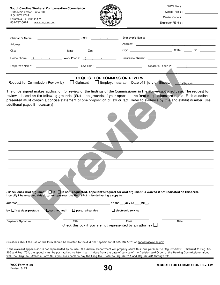 South Carolina Request For Commission Review For Workers Compensation Us Legal Forms