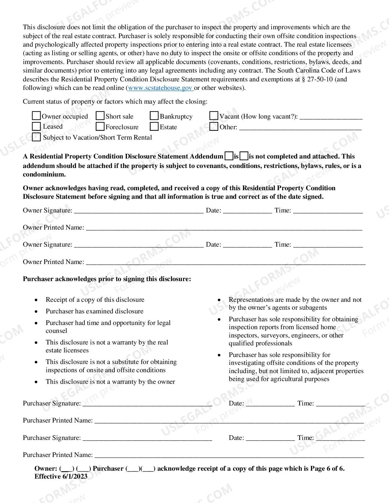 Preview Residential Real Estate Sales Disclosure Statement