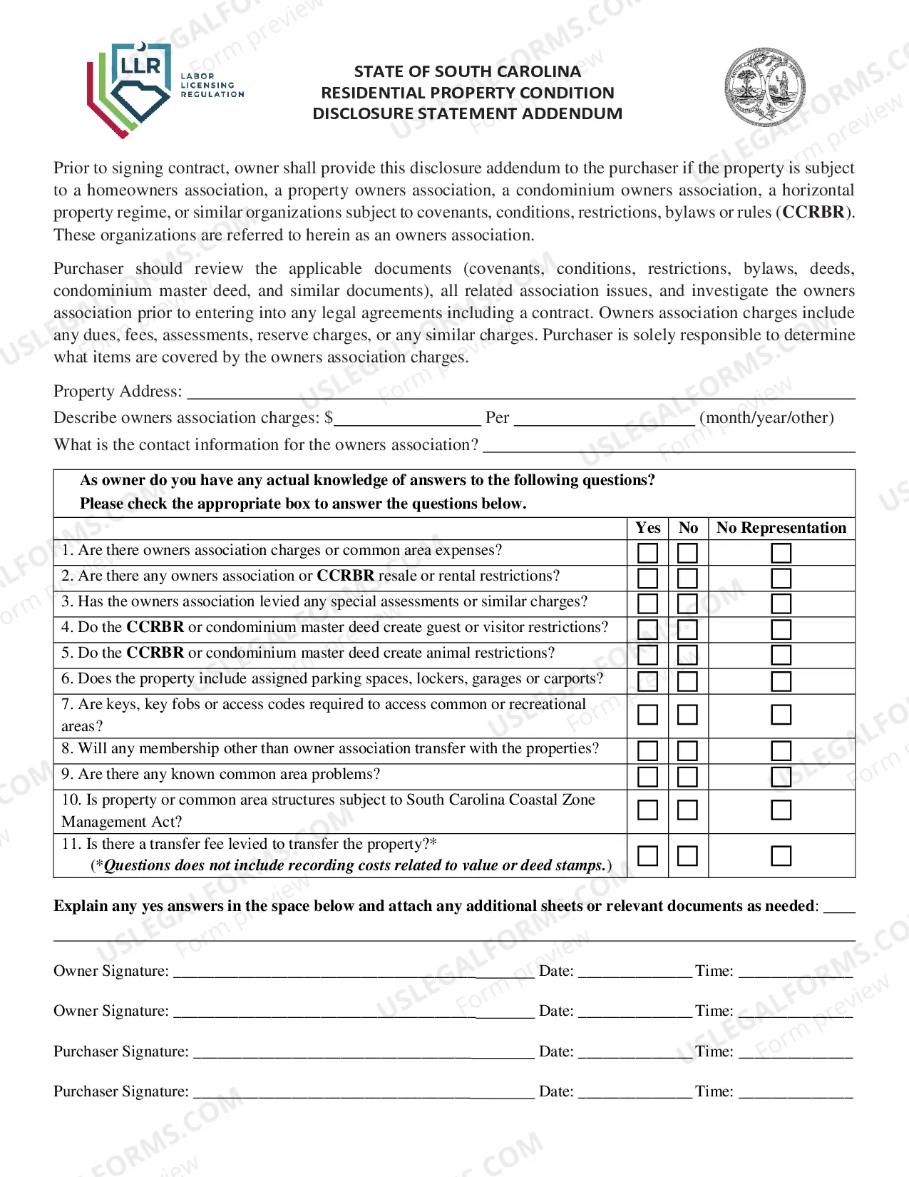 Preview Residential Real Estate Sales Disclosure Statement