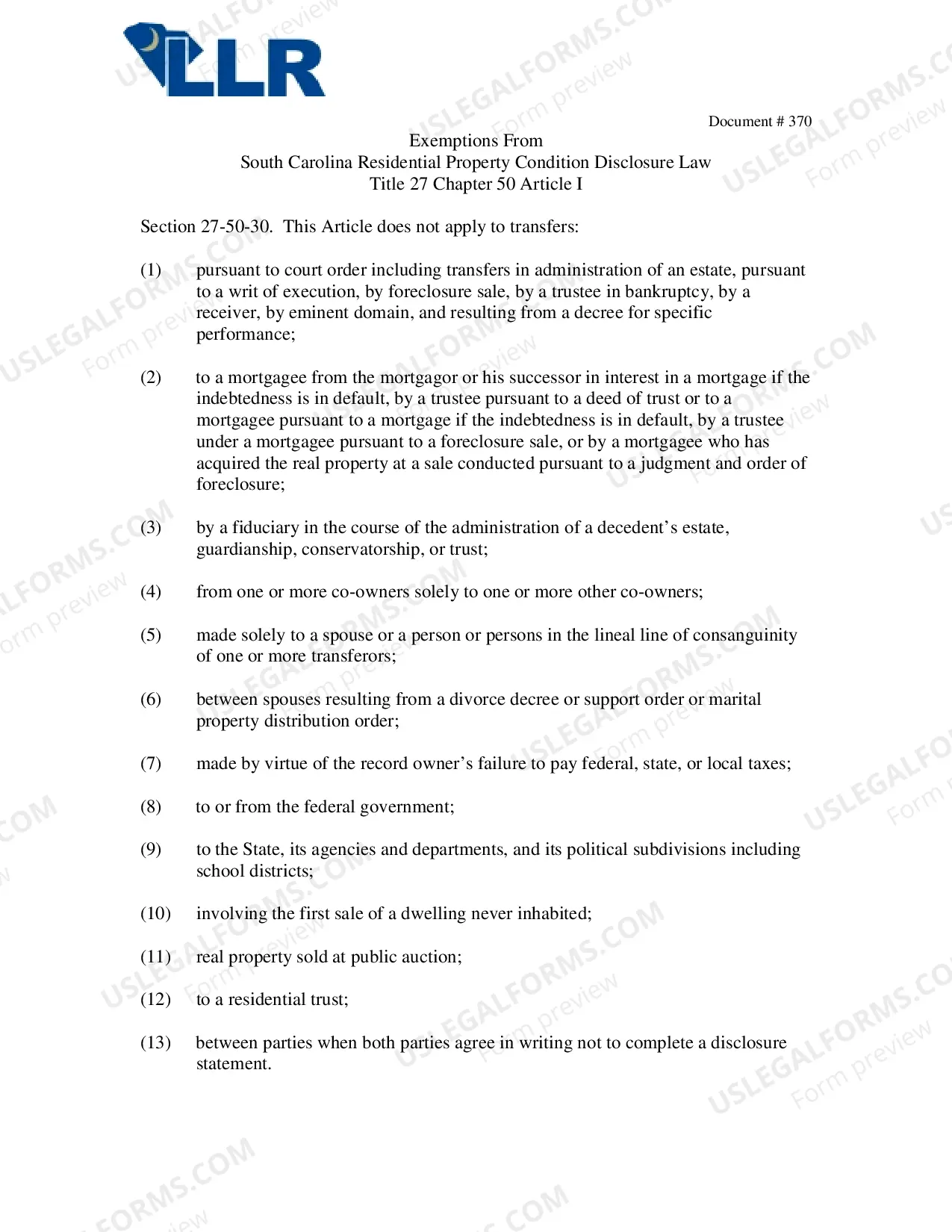 Preview Residential Real Estate Sales Disclosure Statement