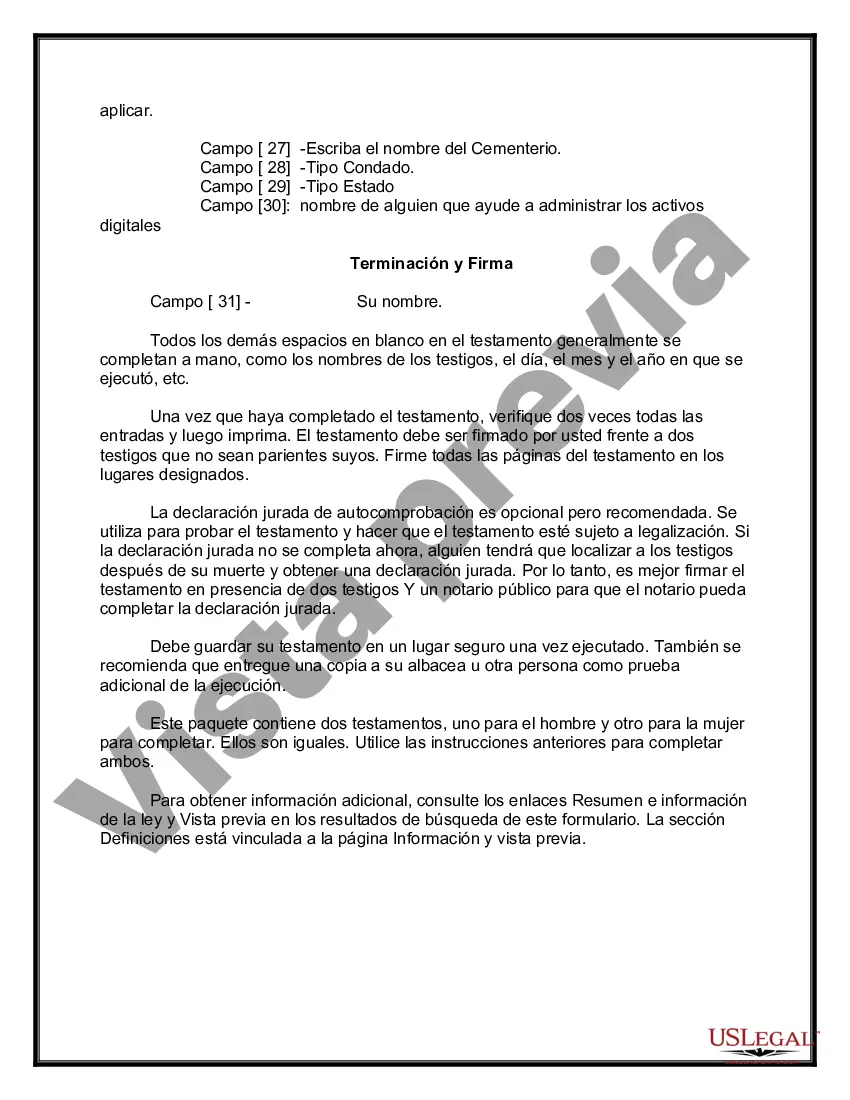 Preview Testamentos mutuos que contienen última voluntad y testamentos para personas solteras que viven juntas sin hijos