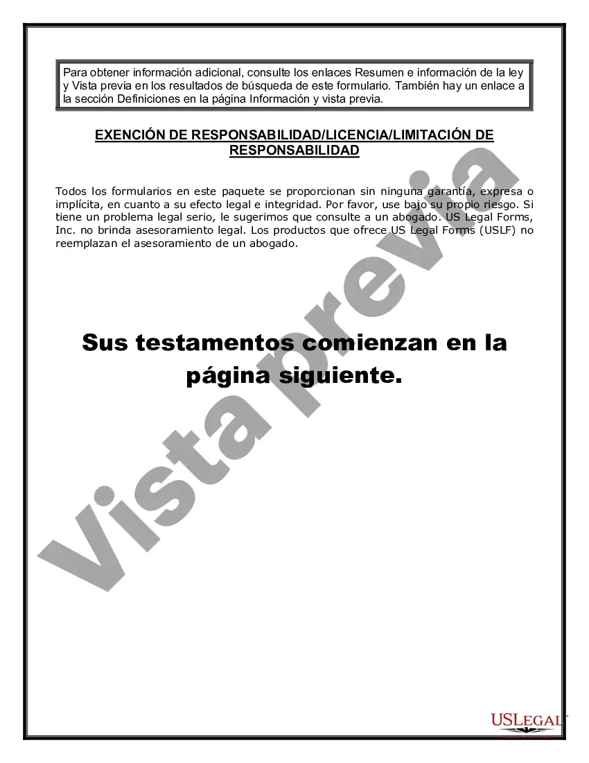 Preview Testamentos mutuos que contienen última voluntad y testamentos para personas solteras que viven juntas sin hijos