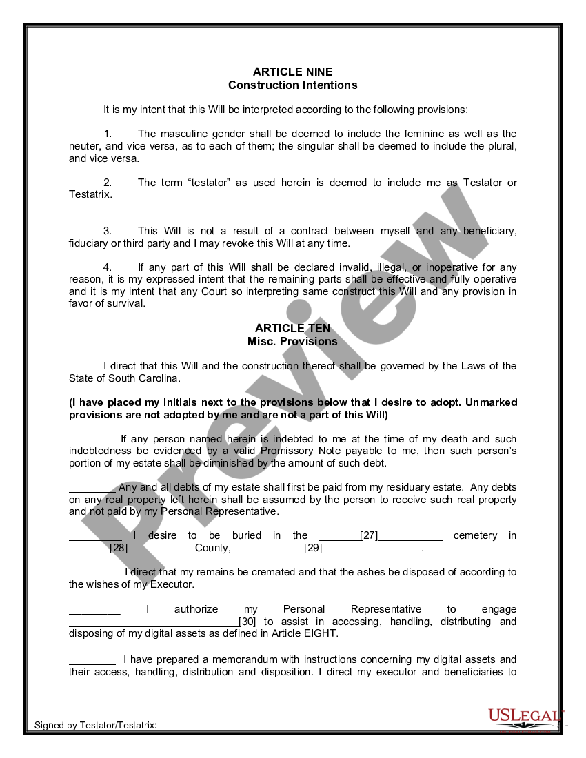 page 9 Mutual Wills containing Last Will and Testaments for Unmarried Persons living together with No Children preview